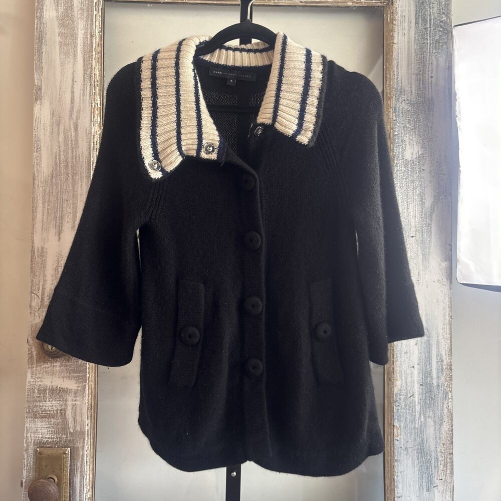 100% Cashmere Marc By Marc Jacob’s Navy Blue Knit Sweater Jacket Size Small